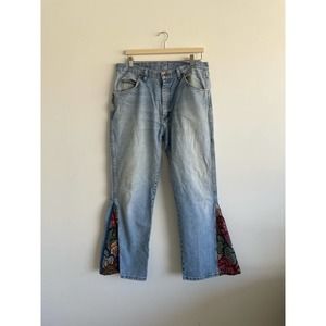 Wrangle custom flare floral medium wash jeans